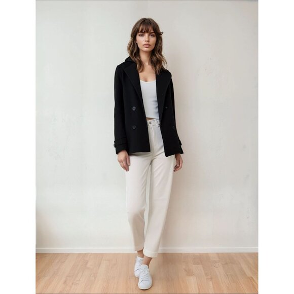 L.L. Bean Womens Black Wool Blend Double-Breasted Peacoat Quilted‎ Winter Jacket - Picture 1 of 7